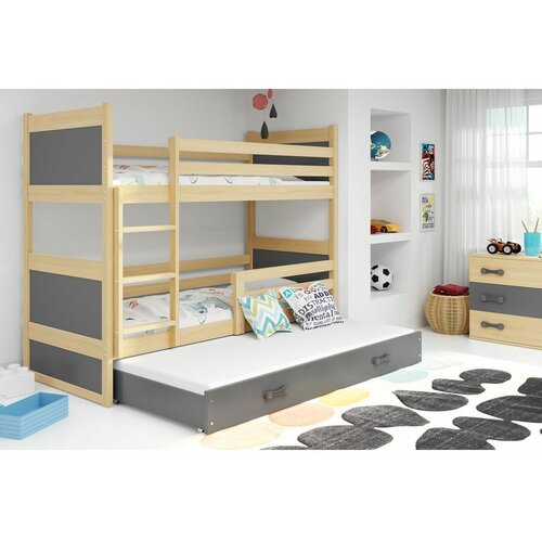 Rico drveni dečiji krevet na sprat sa tri kreveta - bukva - sivi - 200x90 cm Z6DXR9Z Slike