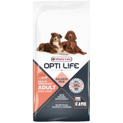 Versele-laga Suva hrana za pse srednjih i velikih rasa sa osetljivom kožom bogata lososom Opti Life Adult Skin Care Medium&Maxi 12,5kg + 2,5kg gratis Cene