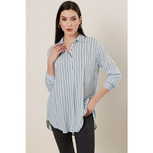 By Saygı Longitudinal Stripe Oversize Shirt Blue Slike