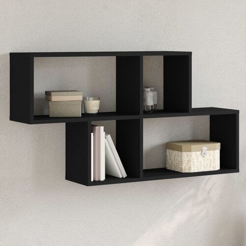  The Living Store Stenska polica črna 100x20x53 cm inženirski les - Stenska Polica, (21554859) Slike