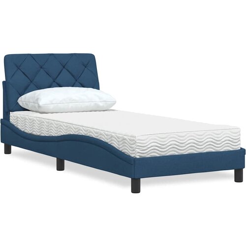 VidaXL Postelja z vzmetnico modra 90x200 cm blago Slike