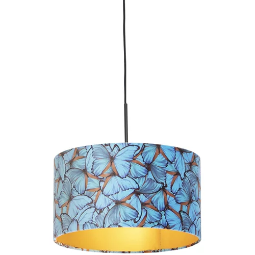 QAZQA Viseča svetilka z velur senčnimi metulji z zlatom 35 cm - Combi