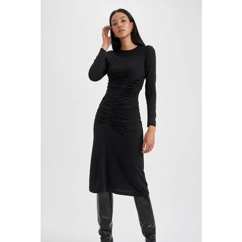 Defacto Bodycon Round Neck Midi Long Sleeve Dress