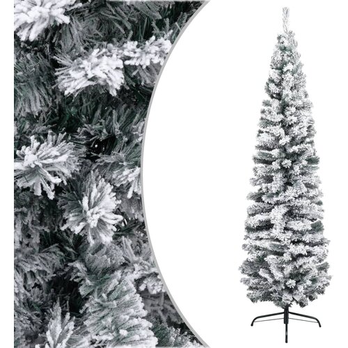 vidaXL Ozka umetna novoletna jelka s snegom zelena 240 cm PVC Cene