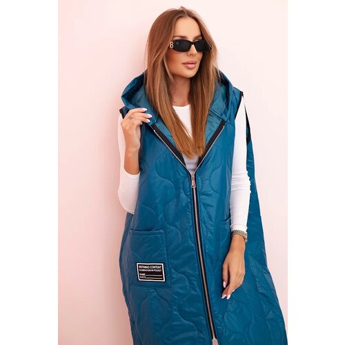 Kesi Włoski Plus Size women&amp;#039;s quilted vest with a hood fastened with a zipper sea green Slike