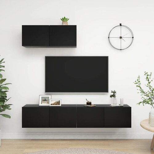 VidaXL TV omarice 3 kosi črna iverna plo&amp;scaron;ča Slike