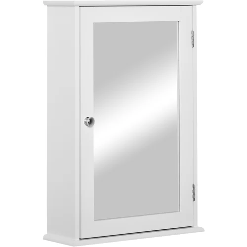 Kleankin viseča omarica z ogledalom, lesena stenska omarica za kopalnico z ogledalom in magnetnim zapiranjem, 41x14x60cm, bela, (20745524)