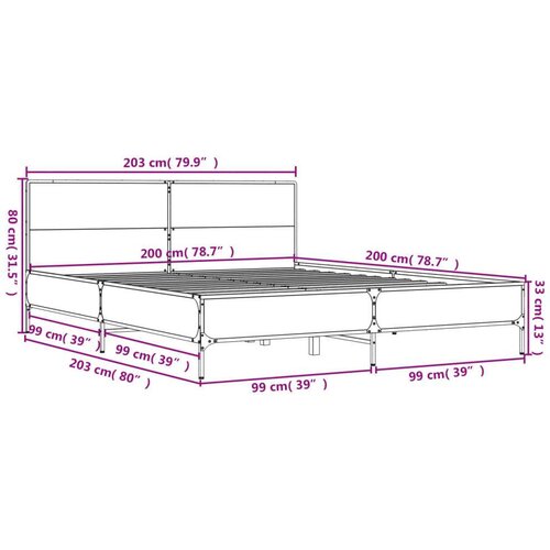 vidaXL Okvir za krevet boja hrasta 200x200cm konstruirano drvo i metal Cijene