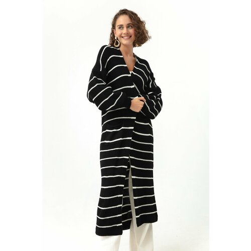 Lafaba Women's Black and White Balloon Sleeve Long Knitwear Cardigan Slike