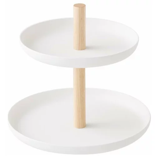 YAMAZAKI bijeli stalak s 2 zdjele za skladištenje s detaljima od bukovine Tosca