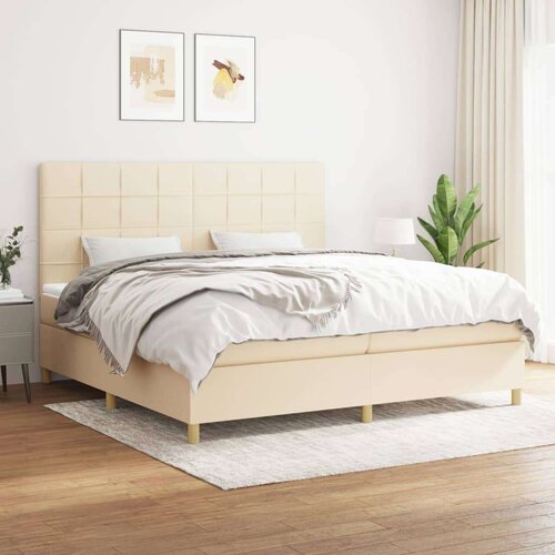  Box spring postelja z vzmetnico krem 200x200 cm blago, (20999382) Slike