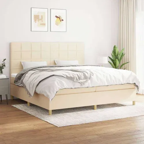  Box spring postelja z vzmetnico krem 200x200 cm blago, (20999382)