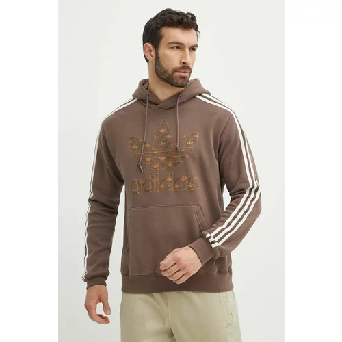 Adidas Bombažen pulover moški, bež barva, s kapuco, IS0259