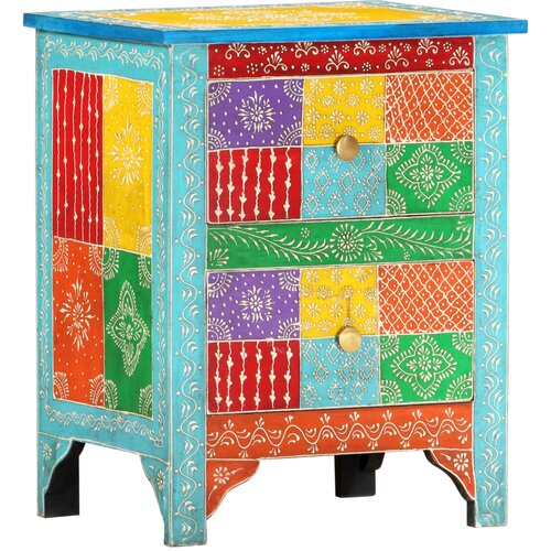 The Living Store Ročno barvana nočna omarica 40x30x50 cm trden mangov les - Omarica Za Ob Posteljo, (21433163) Slike
