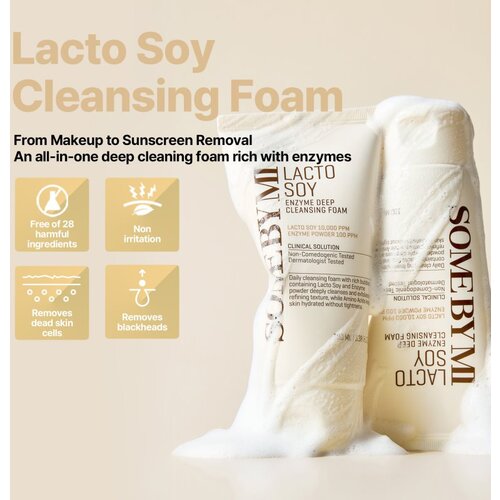 SOMEBYMI Lacto Soy Enzyme Deep Cleansing Foam globinsko čistilna pena s pomirjajočim učinkom 100 ml Slike