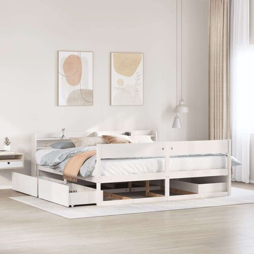 vidaXL Posteljni okvir brez vzmetnice bel 200x200 cm trdna borovina Cene