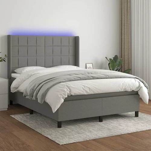  Box spring postelja z vzmetnico LED temno siva 140x190 cm blago, (20789660)