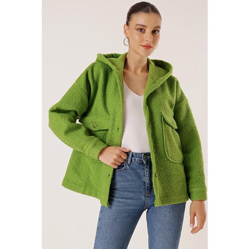 By Saygı Hooded Bag Pocket Oversize Felt Boucle Coat Slike