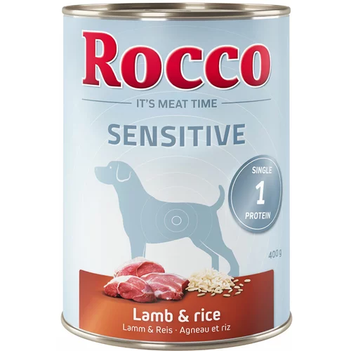 Rocco 5 + 1 gratis! Mokra pasja hrana Sensitive 6 x 400 g - Jagnjetina & riž