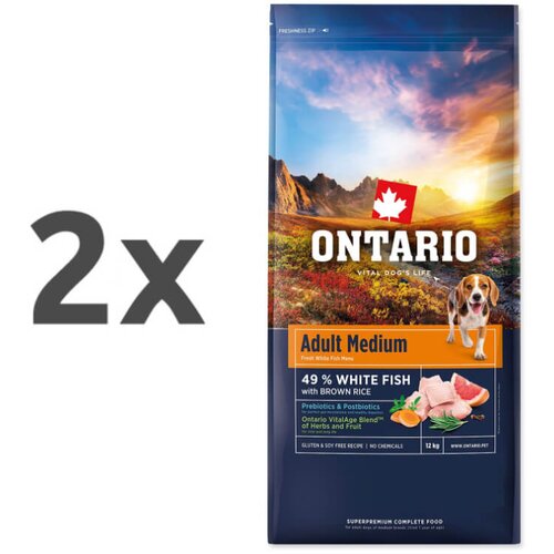 Ontario Adult Medium - bela riba in rjavi riž 2 x 12 kg Slike