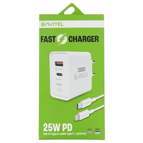 BAVITEL punjač 25W Usb A+ Type C + kabl Type C/ Lightning bela Slike