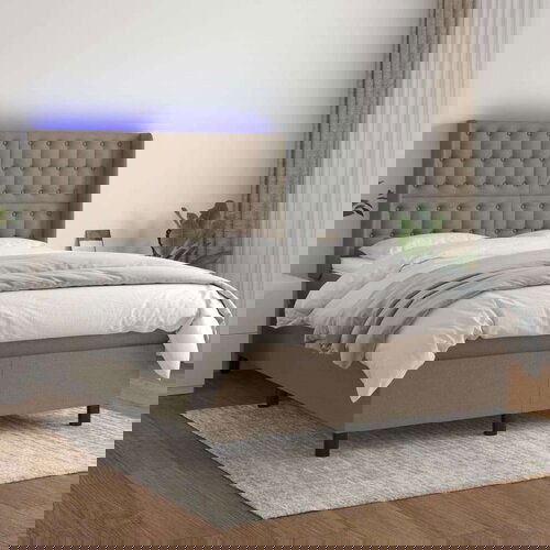  Box spring postelja z vzmetnico LED taupe 140x200 cm blago, (20898462) Slike