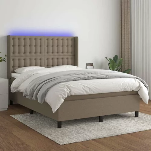  Box spring postelja z vzmetnico LED taupe 140x200 cm blago, (20898462)