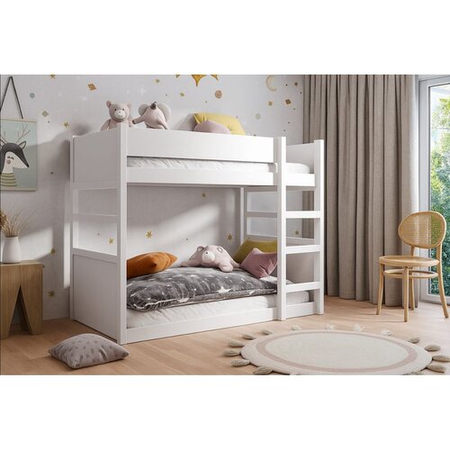 Molarem Home Drveni dječji krevet na kat Simon - bijeli - 180x80 cm - Madrac PE pjena 8 cm-spužvasti madrac Cijene