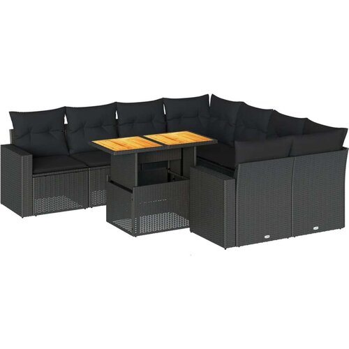 VidaXL 9-dijelni set vrtnih sofa s jastucima crni od poliratana Slike