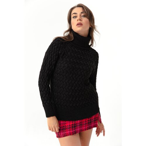 Lafaba Women's Black Turtleneck Knitted Detailed Knitwear Sweater Slike