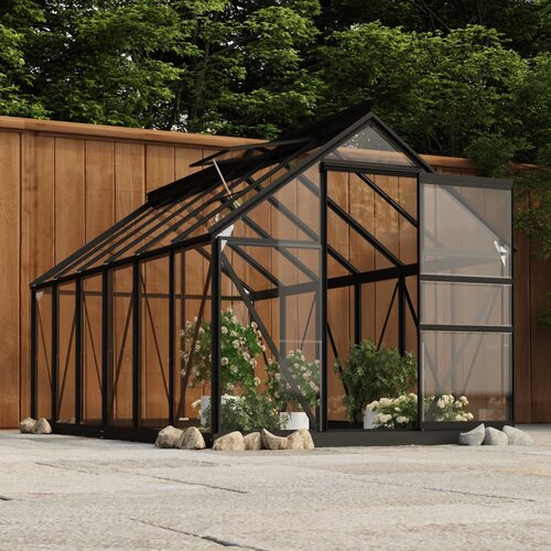 vidaXL Steklen rastlinjak antraciten 155x298x191 cm aluminij Cene