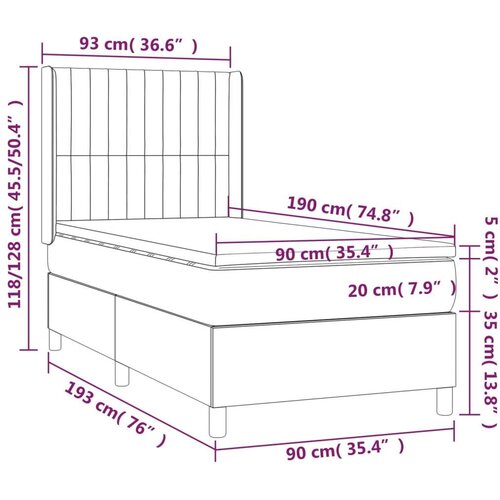 Box spring krevet s madracem svjetlosivi 90x190 cm bar&amp;scaron;unasti Slike