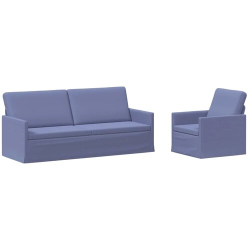  Set sofe 2 pcs Traper plava Tkanina - Trapere plave boje 1-sjedalni + 3-sjedalni (180 cm) Slike