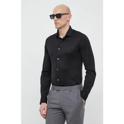 Emporio Armani Košulja za muškarce, boja: crna, slim, s klasičnim ovratnikom