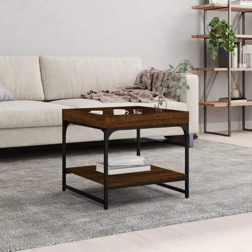 VidaXL Klubska mizica rjavi hrast 49,5x49,5x45 cm inženirski les Slike