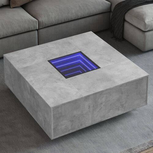 VidaXL Klubska mizica z neskončnimi LED betonsko siva 100x100x40 cm Slike