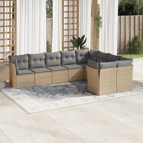 vidaXL 9-dijelni set vrtnih sofa s jastucima bež od poliratana Cijene