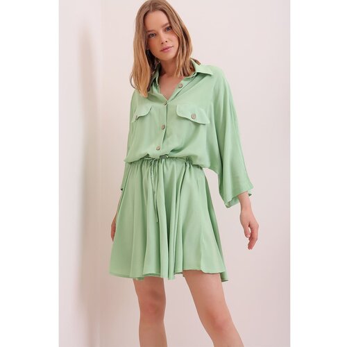 Trend Alaçatı Stili Women's Green Safari Woven Shirt Dress Cene