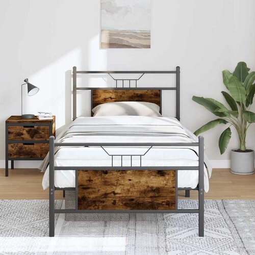 VidaXL Posteljni okvir brez vzmetnice hrast 75x190 cm inženirski les Slike
