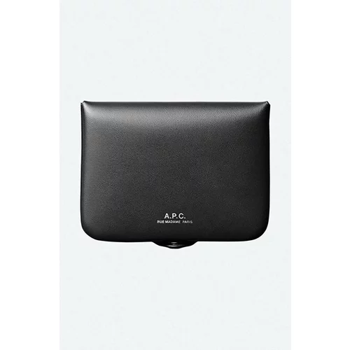 A.P.C. Usnjena denarnica Josh Coin-Purse črna barva