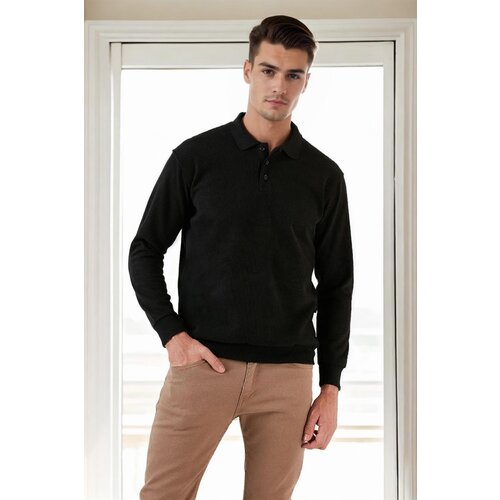 Dewberry 77856 Polo Neck Mens Sweater-BLACK Slike