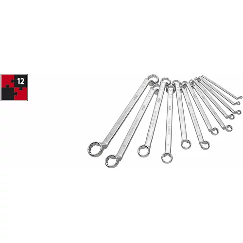 Vigor Komplet dvojnih obročastih ključev, 12-delni, kromiran, poliran, DIN838