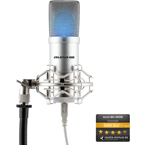 Auna Pro MIC-900B-LED USB , Srebrni studijski mikrofon, Smerna karakteristika, LED