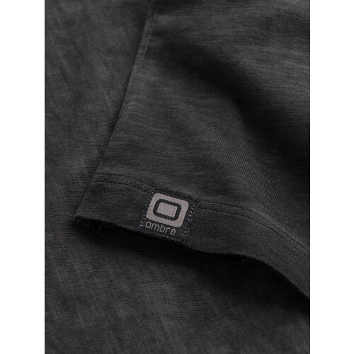 Ombre Men's brindle V-neck t-shirt with pocket - black Cene