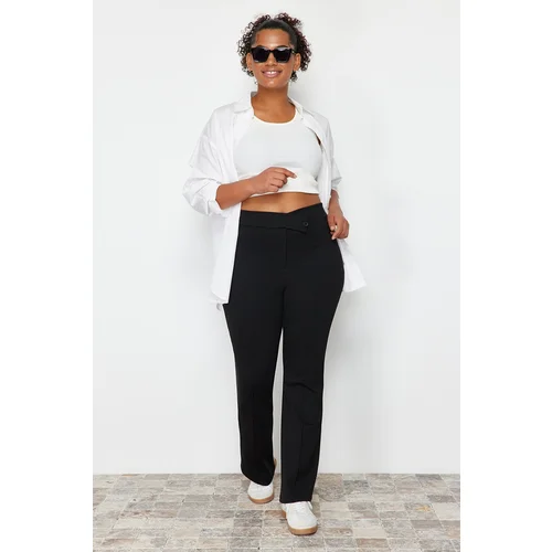 Trendyol Curve Black Asymmetrical Waist Detailed 100% Cotton Knitted Trousers