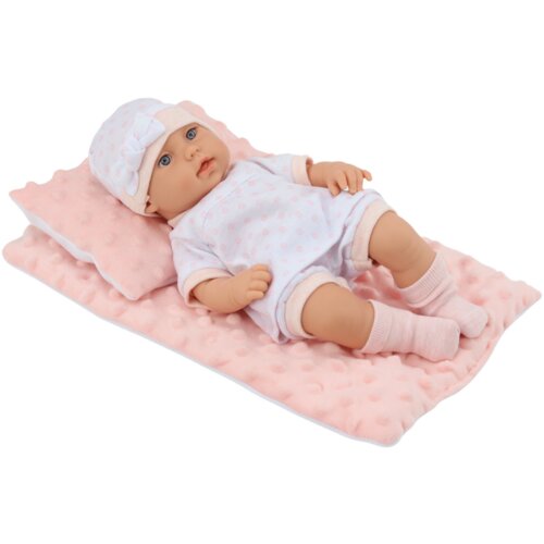 Lean Toys punčka v beli pižami, kapa, odeja, blazina Slike