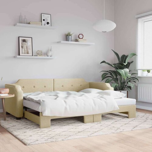 VidaXL Dnevni krevet na razvlačenje krem 90 x 200 cm od tkanine Slike