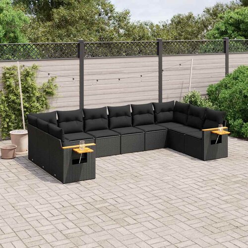  10-dijelni set vrtnih sofa s jastucima crni od poliratana Cijene