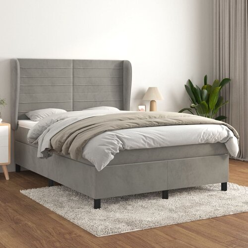 VidaXL Box spring postelja z vzmetnico svetlo siv 140x190 cm žamet Slike
