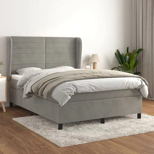 vidaXL Box spring postelja z vzmetnico svetlo siv 140x190 cm žamet